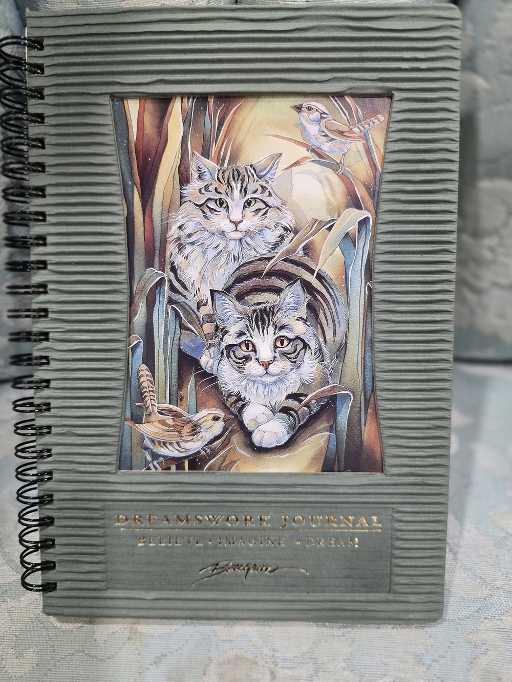 Dreamworks Journal Cat Cover - Green Spiral Notebook NWOT